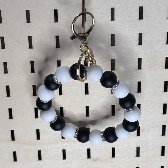 Handmade Other - Handcrafted black and white beaded wristlet keychain